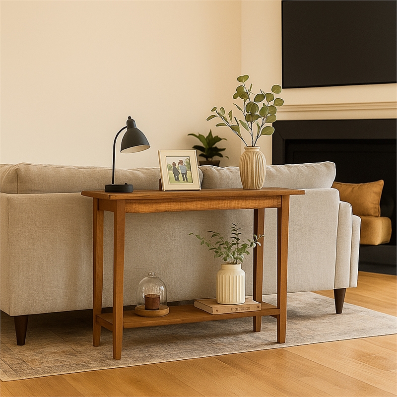 Benjara Duro Sofa Console Table with Open Shelf- Reclaimed Wood- Antique Brown