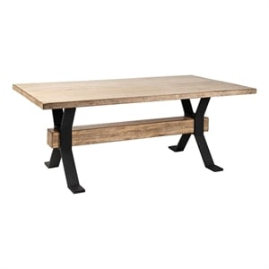 Benjara Hanoi Dining Table- 90&quot Reclaimed White Pine Wood- Cross Base
