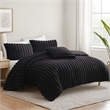 Benjara Sieno 4pc King Comforter Set- Shams- Black Faux Fur- Micro Mink Back