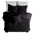 Benjara Sieno 4pc King Comforter Set- Shams- Black Faux Fur- Micro Mink Back