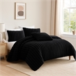 Benjara Sieno 4pc Queen Comforter Set- Shams- Black Faux Fur- Micro Mink Back