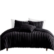 Benjara Sieno 4pc Queen Comforter Set- Shams- Black Faux Fur- Micro Mink Back
