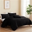 Benjara Sieno 3pc Twin XL Comforter Set- Shams- Black Faux Fur Micro Mink Back