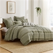 Benjara Meo 5pc King Size Comforter Set- Green Textured Woven Jacquard Stripe