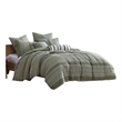 Benjara Meo 5pc King Size Comforter Set- Green Textured Woven Jacquard Stripe
