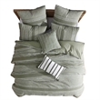 Benjara Meo 5pc King Size Comforter Set- Green Textured Woven Jacquard Stripe