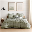 Benjara Meo 5pc Queen Size Comforter Set- Green Textured Woven Jacquard Stripe