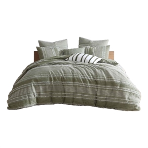 Benjara Meo 5pc Queen Size Comforter Set- Green Textured Woven Jacquard Stripe