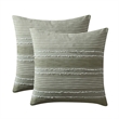 Benjara Meo Euro Sham- Textured Woven Jacquard Stripe- Green Cotton- 26 x 26