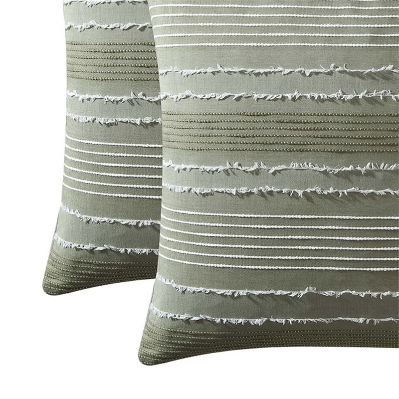 Benjara Meo Euro Sham- Textured Woven Jacquard Stripe- Green Cotton- 26 x 26