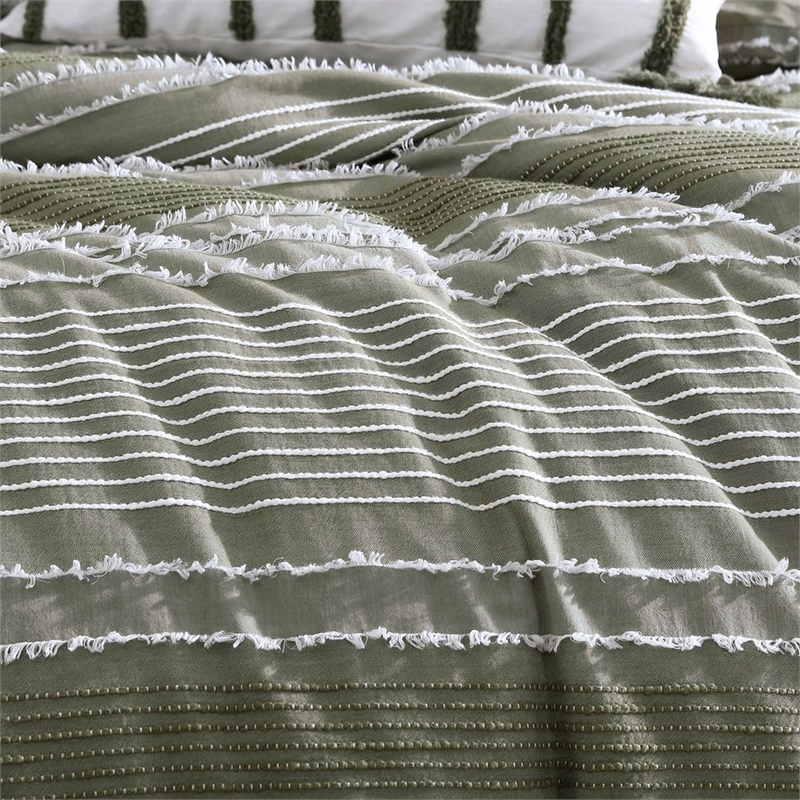 Benjara Meo Euro Sham- Textured Woven Jacquard Stripe- Green Cotton- 26 x 26