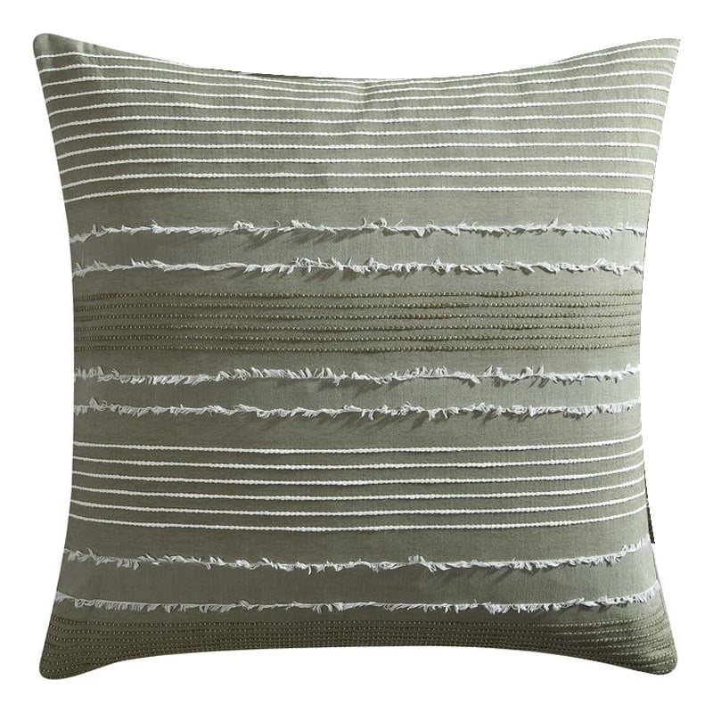 Benjara Meo Euro Sham- Textured Woven Jacquard Stripe- Green Cotton- 26 x 26