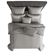 Benjara Loi 8pc King Comforter Set with Pillows- Shams- Reversible Gray Silver