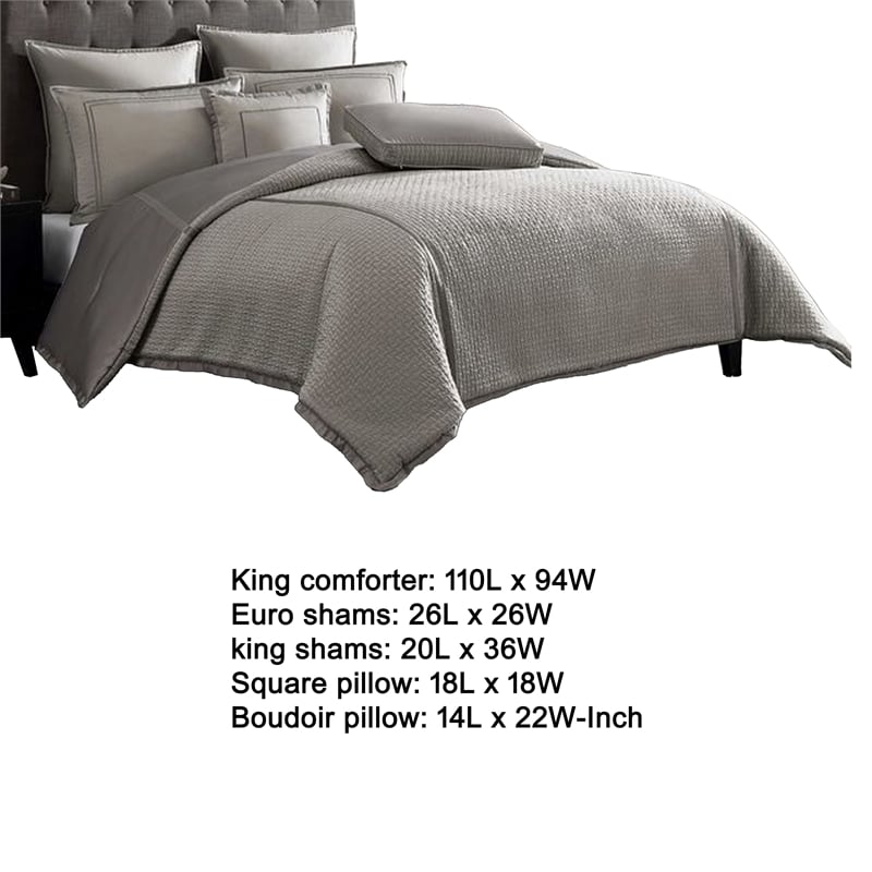 Benjara Loi 8pc King Comforter Set with Pillows- Shams- Reversible Gray Silver