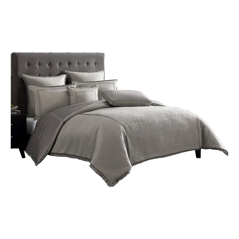 Benjara Loi 8pc King Comforter Set with Pillows- Shams- Reversible Gray Silver