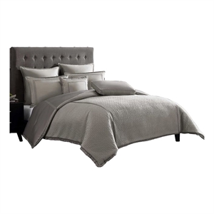Benjara Loi 7pc Queen Comforter Set with Pillows- Shams Reversible Gray Silver