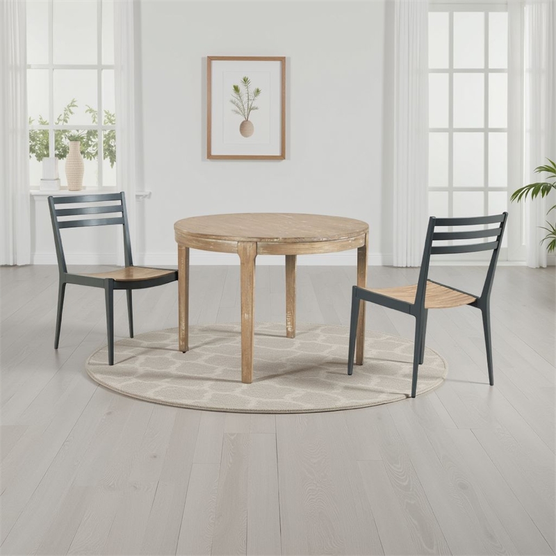 Benjara Tuley Dining Table- Tapered Legs- Pine Wood- Gray- 42