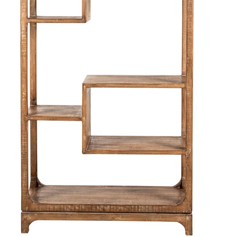 Benjara Tuley Bookshelf Etagere- 6 Shelves- Natural Gray Rustic Wood- 70 Inch