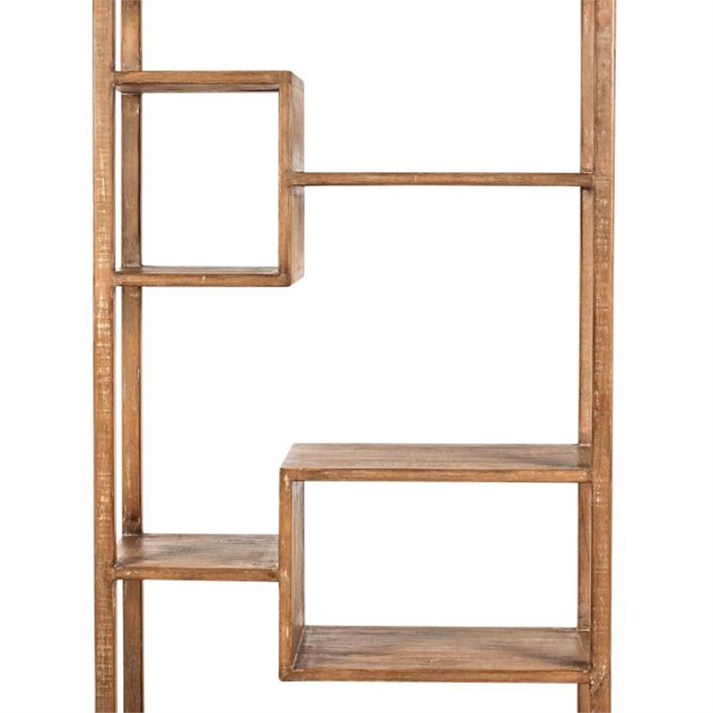 Benjara Tuley Bookshelf Etagere- 6 Shelves- Natural Gray Rustic Wood- 70 Inch