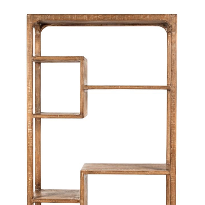 Benjara Tuley Bookshelf Etagere- 6 Shelves- Natural Gray Rustic Wood- 70 Inch