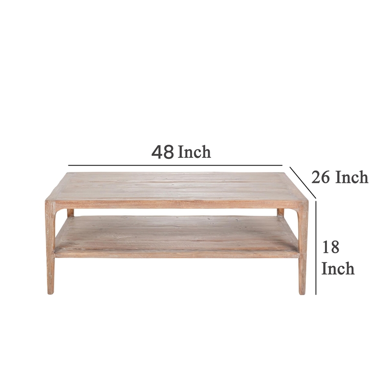 Benjara Tuley Coffee Table- Storage Shelf- Reclaimed Pine Wood- Gray- 48 Inch