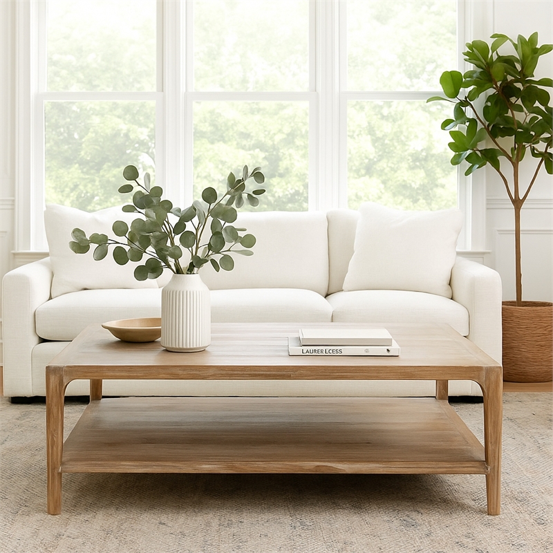 Benjara Tuley Coffee Table- Storage Shelf- Reclaimed Pine Wood- Gray- 48 Inch