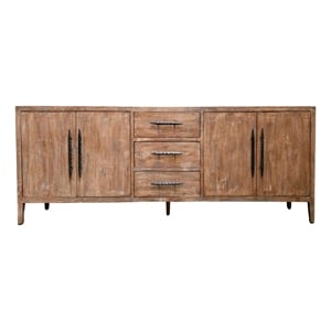 Benjara Tuley Sideboard Buffet Cabinet- 3 Drawers- 2 Cabinets- Brown- 91 Inch