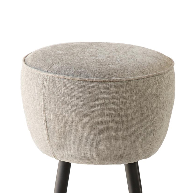 Benjara Curi Counter Stool- Plush Light Gray Cushioned Seat- Black Metal Legs