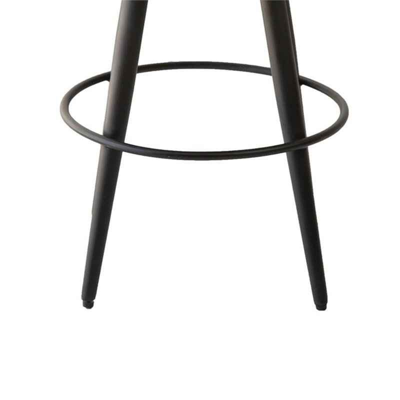 Benjara Curi Counter Stool- Plush Light Gray Cushioned Seat- Black Metal Legs