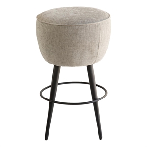 Benjara Curi Counter Stool- Plush Light Gray Cushioned Seat- Black Metal Legs