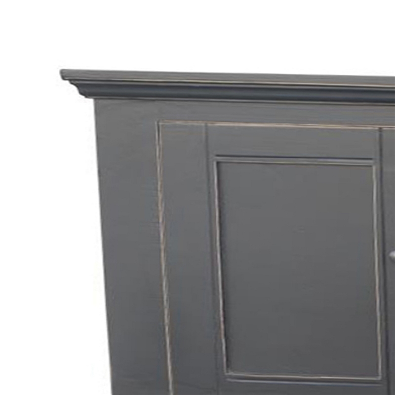 Benjara Miy Sideboard Buffet Cabinet- 6 Door- Matte Black Pine Wood 106 Inch