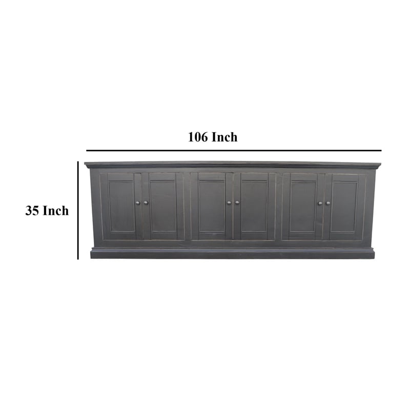 Benjara Miy Sideboard Buffet Cabinet- 6 Door- Matte Black Pine Wood 106 Inch