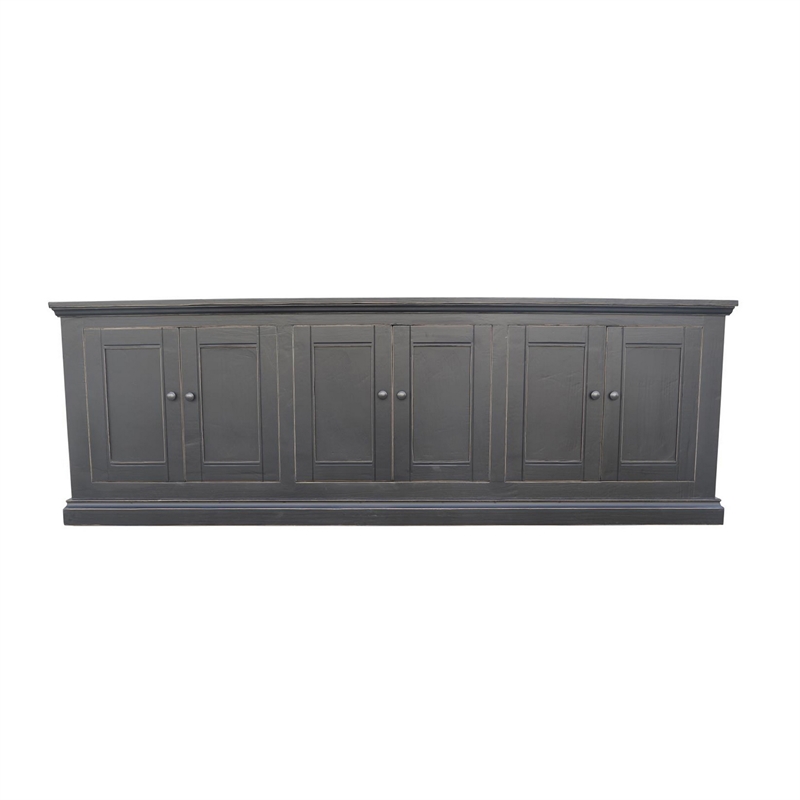 Benjara Miy Sideboard Buffet Cabinet- 6 Door- Matte Black Pine Wood 106 Inch