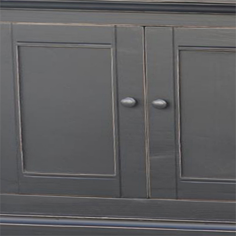 Benjara Miy Sideboard Buffet Cabinet- 6 Door- Matte Black Pine Wood 106 Inch