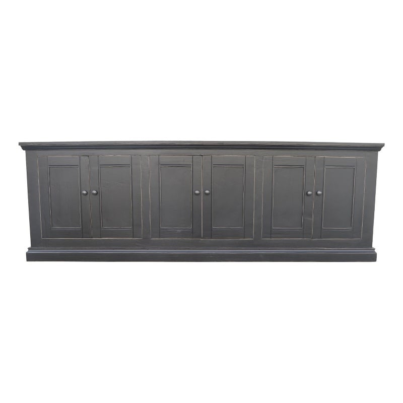 Benjara Miy Sideboard Buffet Cabinet- 6 Door- Matte Black Pine Wood 106 Inch