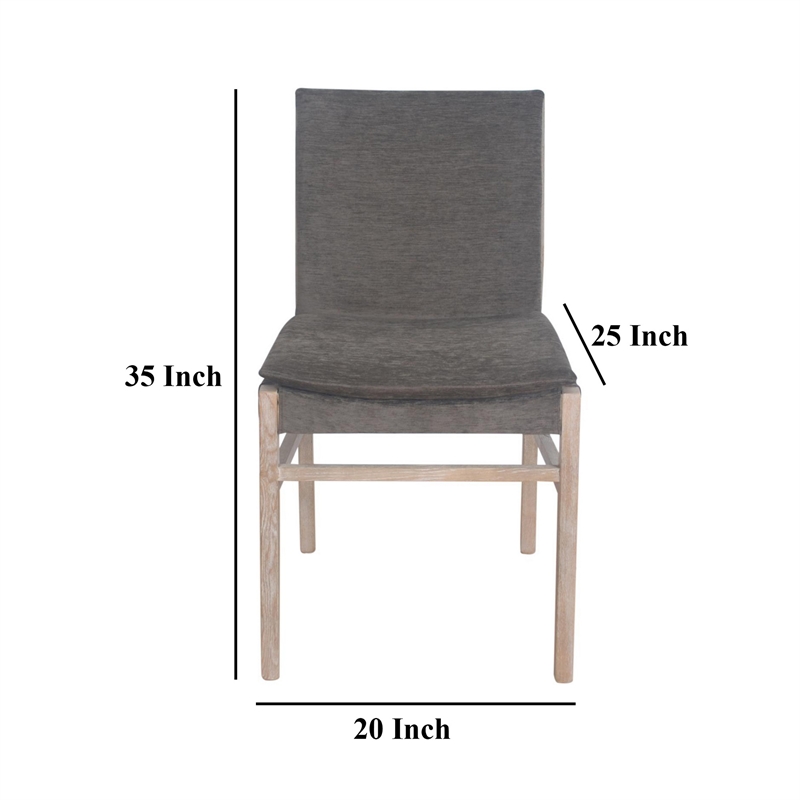 Benjara Lily Dining Side Chair Set of 2- Padded- Gray Fabric- Ash Wood Frame