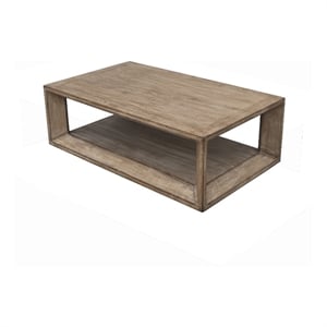 Benjara Limy Coffee Table- 54&quot Rectangular Top- Shelf- Antique Brown Wood