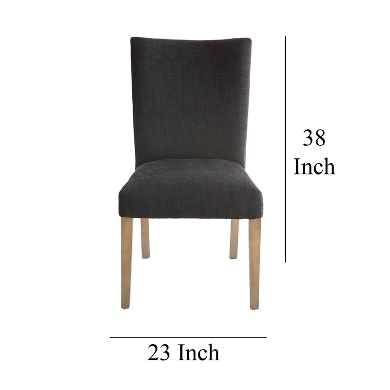 Benjara Zeus Dining Side Chair Set of 2- Black Fabric- Gray Tapered Legs