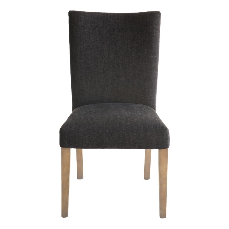 Benjara Zeus Dining Side Chair Set of 2- Black Fabric- Gray Tapered Legs