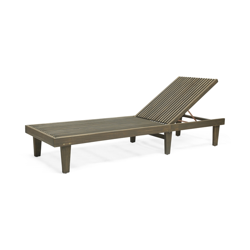Benjara Pina Outdoor Chaise Lounger- 79 Inch- Dark Gray Slatted Acacia Wood