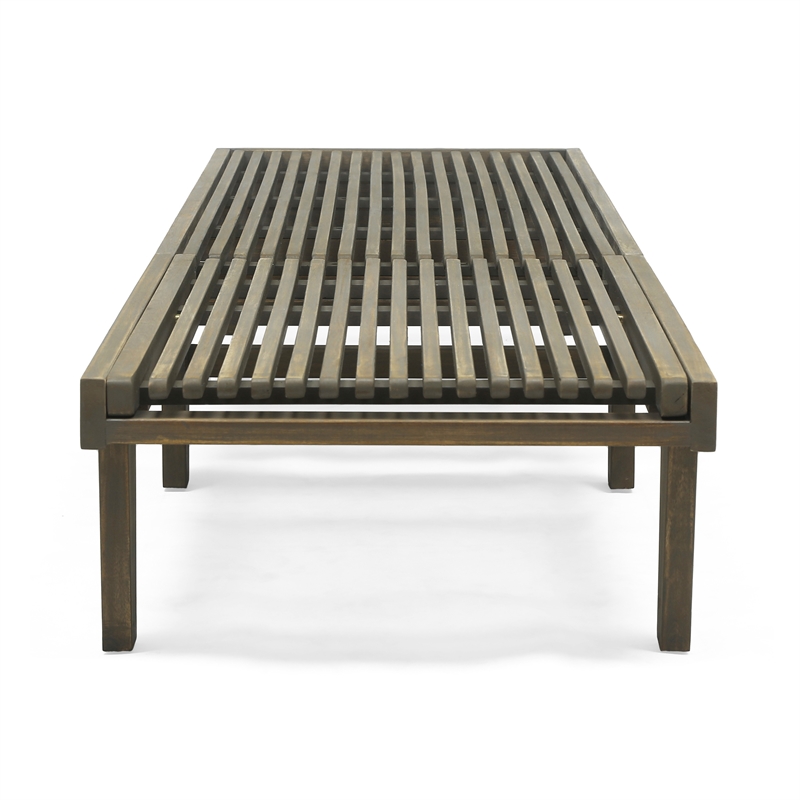 Benjara Pina Outdoor Chaise Lounger- 79 Inch- Dark Gray Slatted Acacia Wood