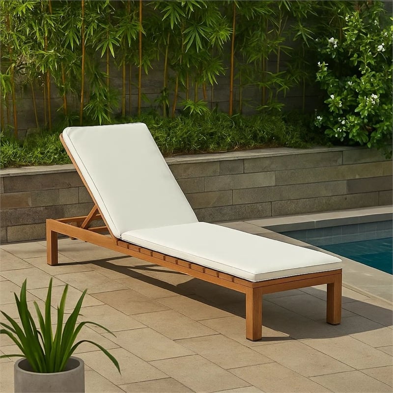 Benjara Pina Outdoor Cushion for Lounge Chaise- 79 Inch- Plush White Fabric