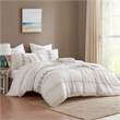 Benjara Jela 5pc Queen Comforter Set- Shams- White Clipped Jacquard Stripe
