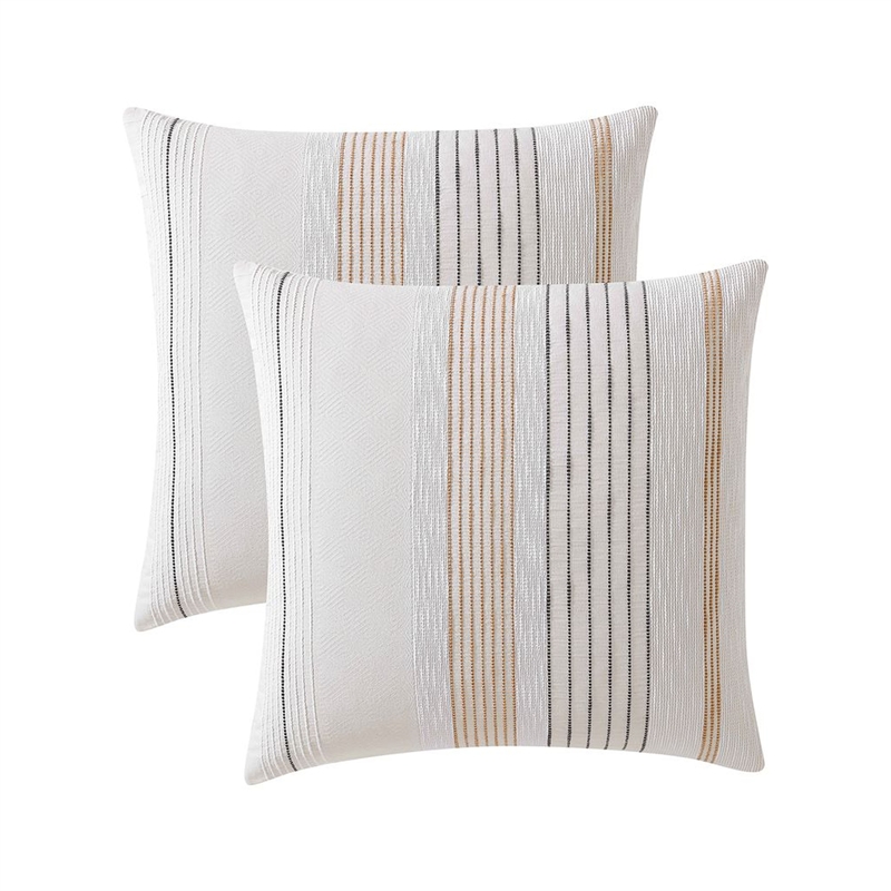 Benjara Jela Euro Sham with Clipped Jacquard Stripes- White Cotton- 26 x 26