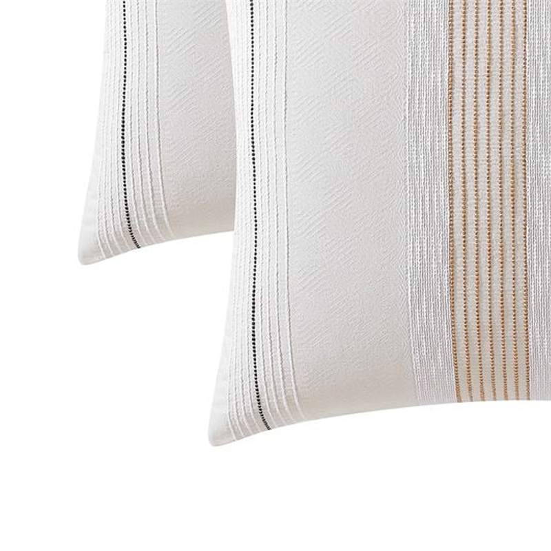 Benjara Jela Euro Sham with Clipped Jacquard Stripes- White Cotton- 26 x 26