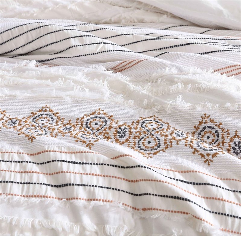 Benjara Jela Euro Sham with Clipped Jacquard Stripes- White Cotton- 26 x 26