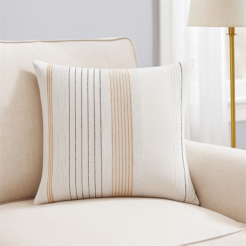 Benjara Jela Euro Sham with Clipped Jacquard Stripes- White Cotton- 26 x 26