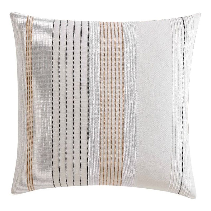 Benjara Jela Euro Sham with Clipped Jacquard Stripes- White Cotton- 26 x 26