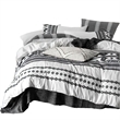 Benjara Jim 5pc King Size Comforter Set- Shams- White Black Jacquard Stripe