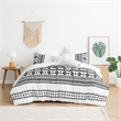 Benjara Jim 5pc King Size Comforter Set- Shams- White Black Jacquard Stripe